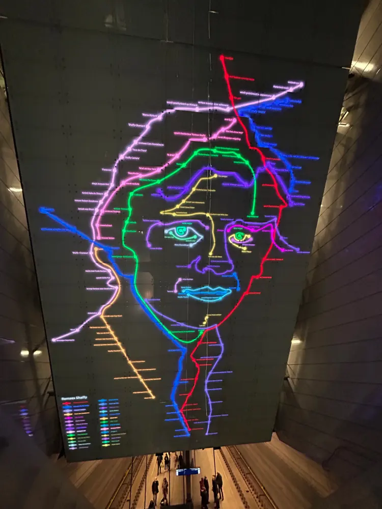 A colorful installation in an Amsterdam metro station.